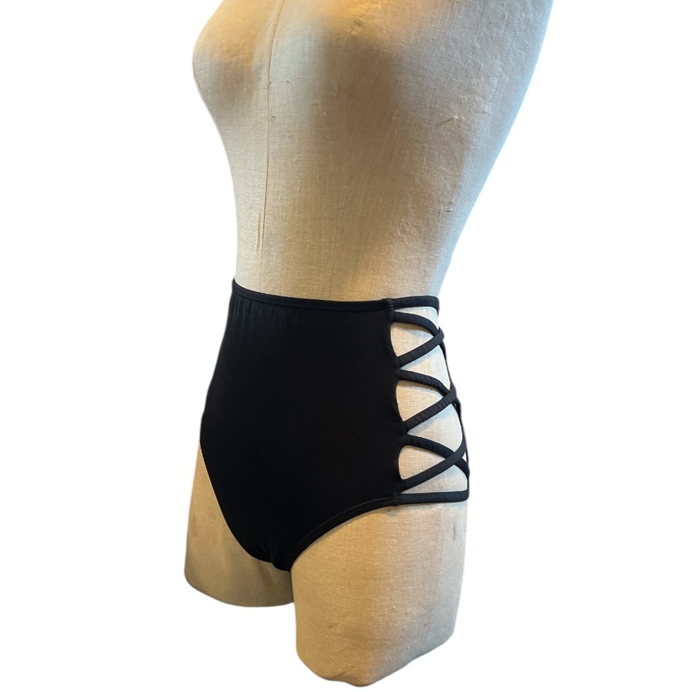 Black High-Waisted Bikini Bottoms with Side Straps